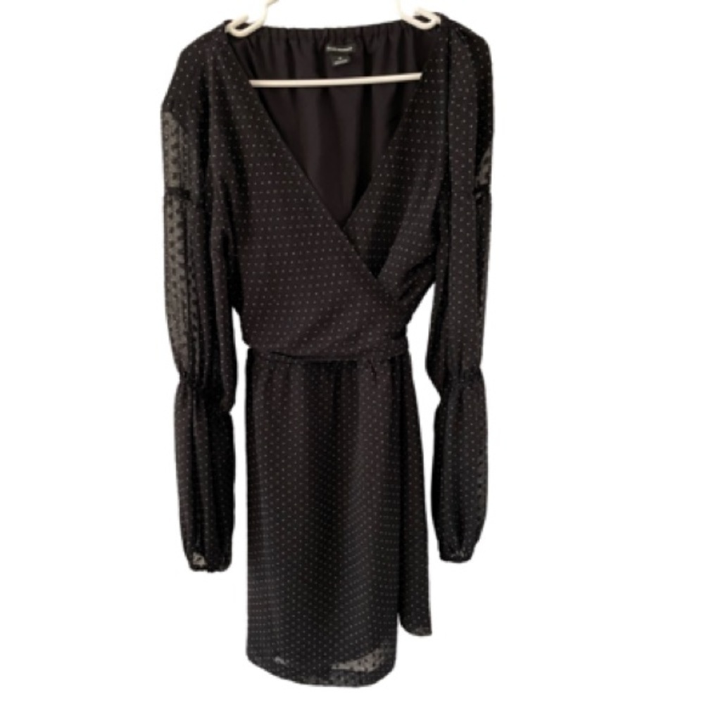 CLUB Monaco Textured Polka Dot Wrap Long Sleeved Dress
